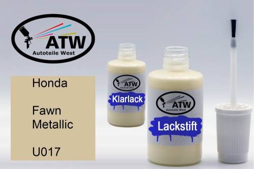 Honda, Fawn Metallic, U017: 20ml Lackstift + 20ml Klarlack - Set, von ATW Autoteile West.